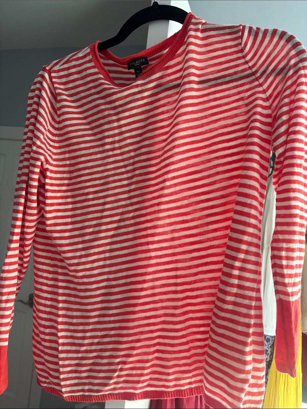 Talbots Red and White Striped Long-Sleeve Crew Tee